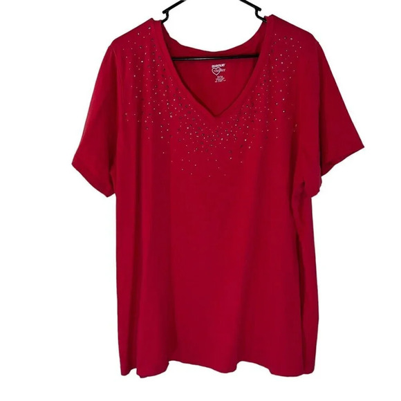 Avenue Pink Rhinestone Top Plus 22 24 Your Tee Stretch Cotton Knit Embellished - Picture 1 of 8